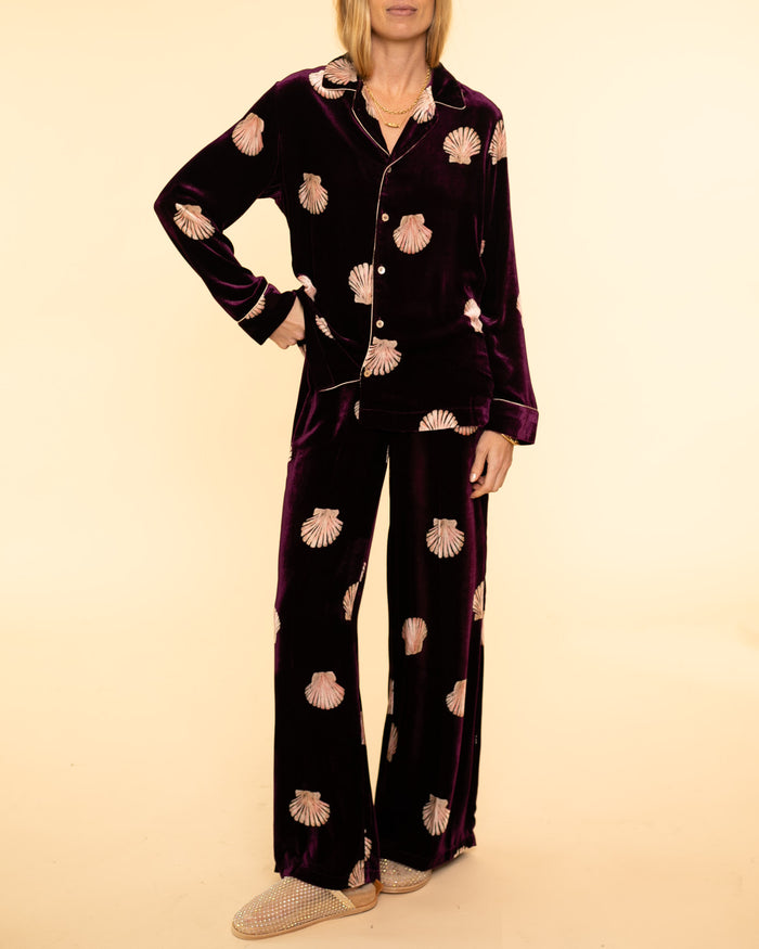 Mother of Pearl Velvet Pajama Shirt | Ruby