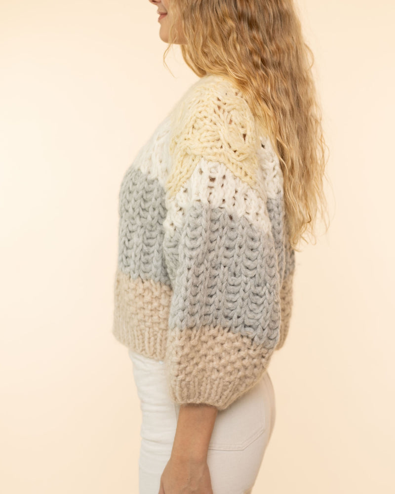Cashmere Mixed Pattern Bomber Cardigan | Muted Structures