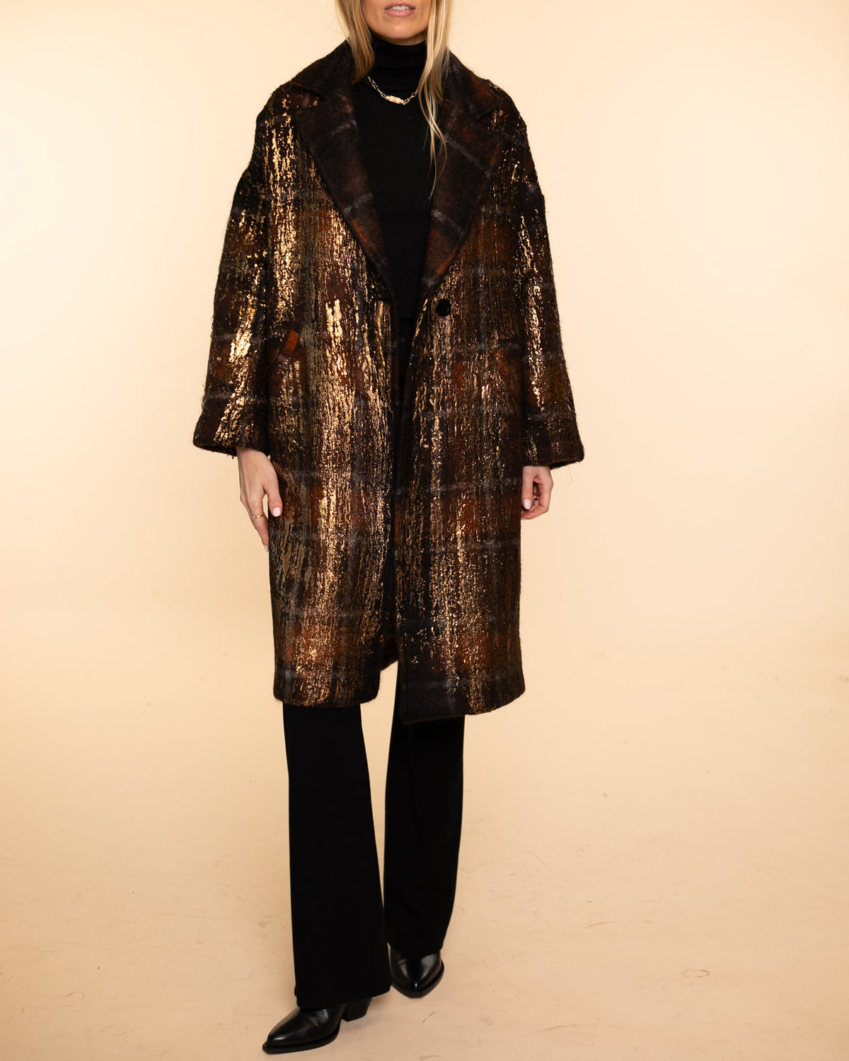 Mohair Wool Fabric Rever Coat | Base Arancio + Lamina Bronzo