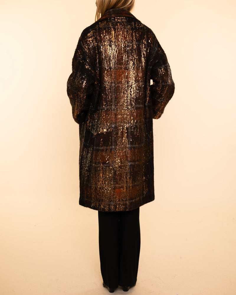 Mohair Wool Fabric Rever Coat | Base Arancio + Lamina Bronzo