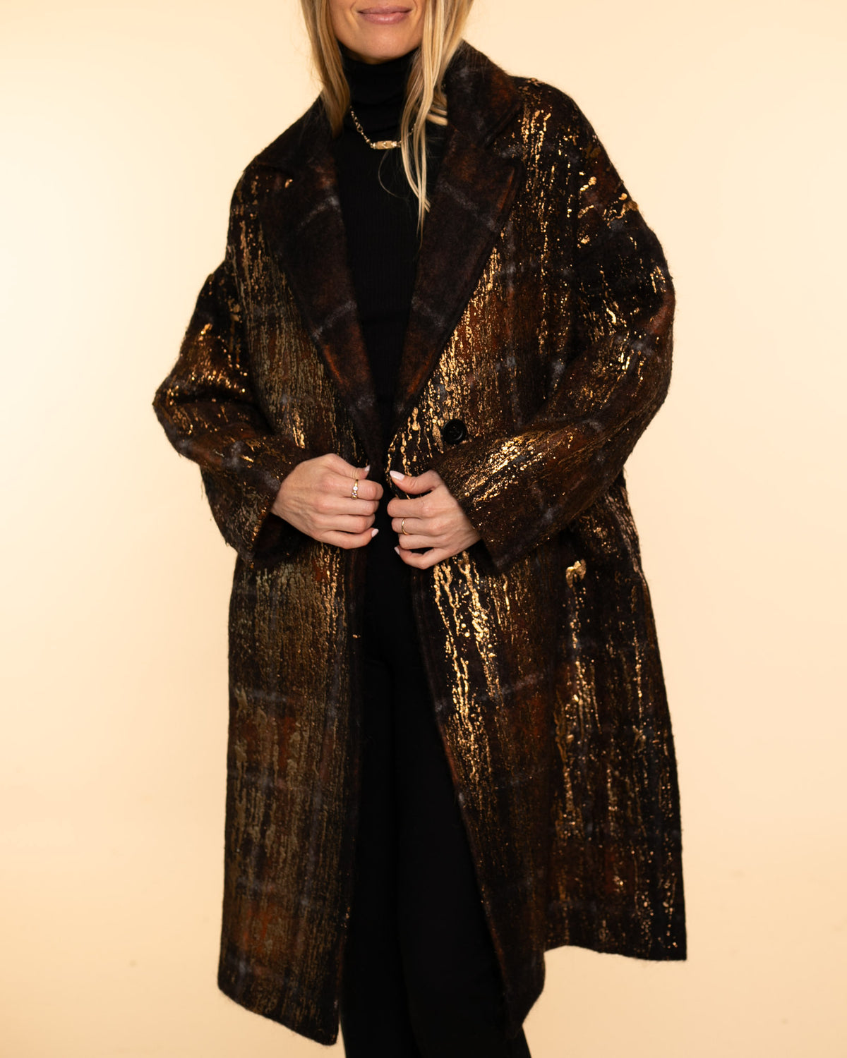 Mohair Wool Fabric Rever Coat | Base Arancio + Lamina Bronzo