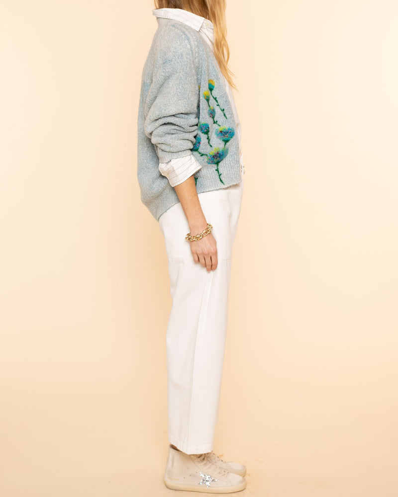 V Neck Cardigan With Needle Puntch Flowers | Water