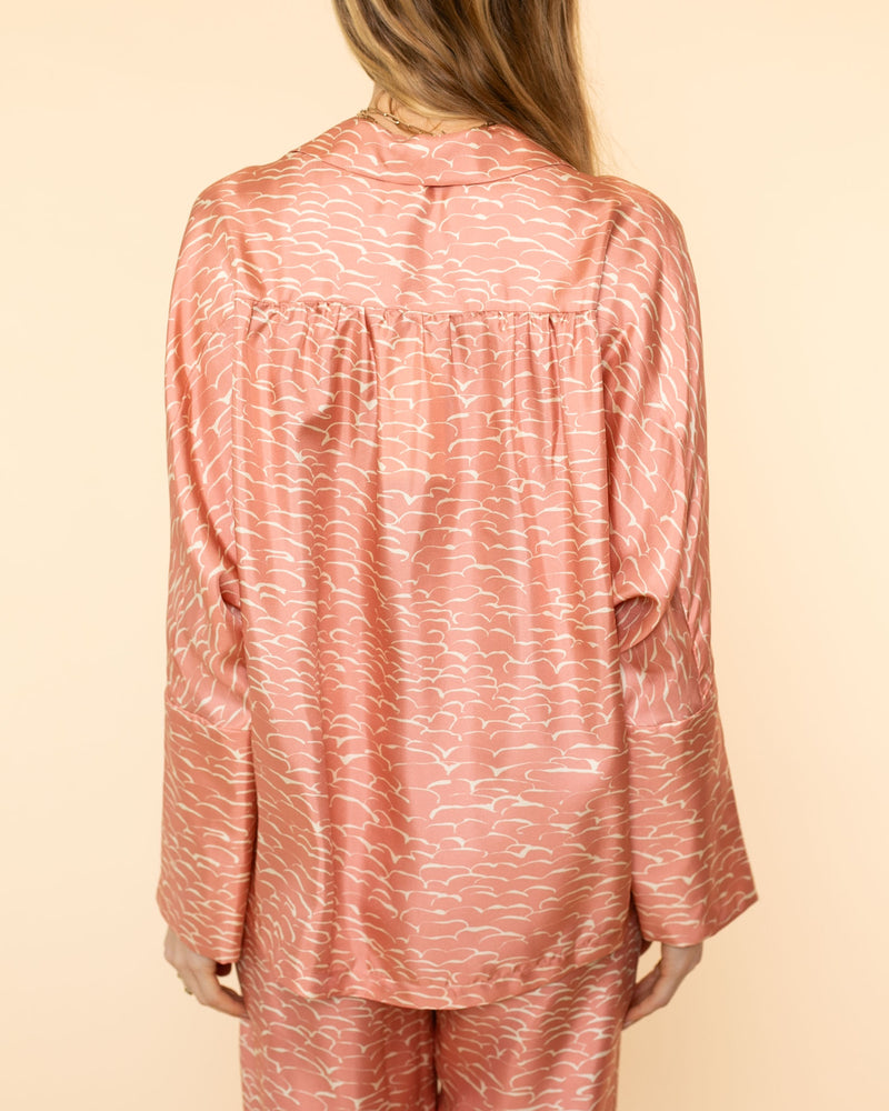 Silk Twill Waves Blouse | Copper Red