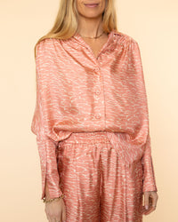 Silk Twill Waves Blouse | Copper Red