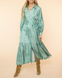 Silk Twill Waves Dress | Sea Green