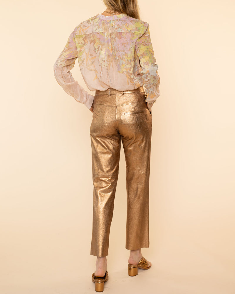 Laminated Nappa Leather Straight Leg Pants | Bronze
