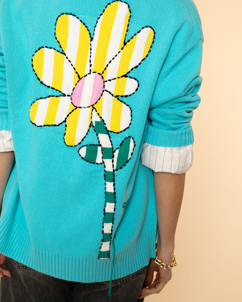 Embroidered Flower Cardigan | Blue