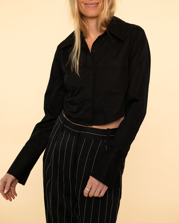 Bea Crop Top | Black Sateen