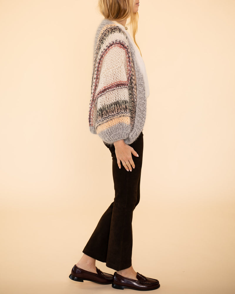 Mohair Vertical Bomber Cardigan | Pearl Melange