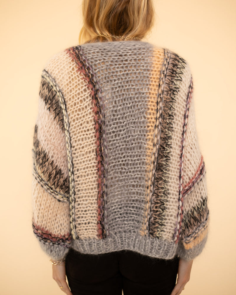 Mohair Vertical Bomber Cardigan | Pearl Melange