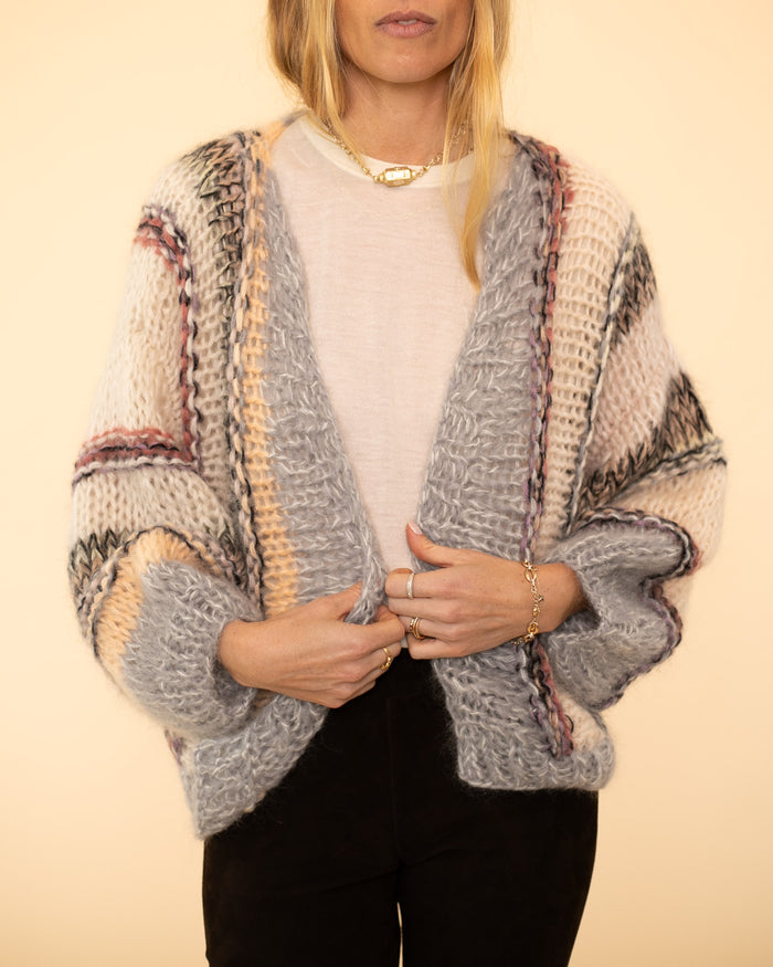 Mohair Vertical Bomber Cardigan | Pearl Melange