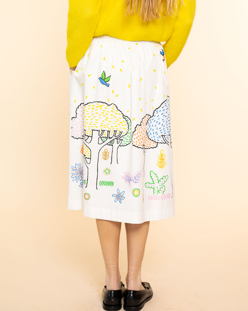 Anemone Poplin Forest Skirt | White/Multi