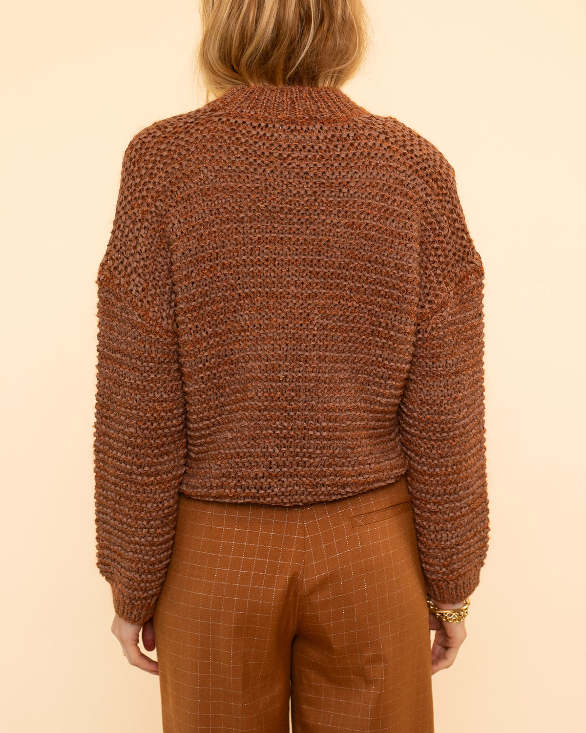 Boucle Chamois Tape Round Neck Sweater | Caramel