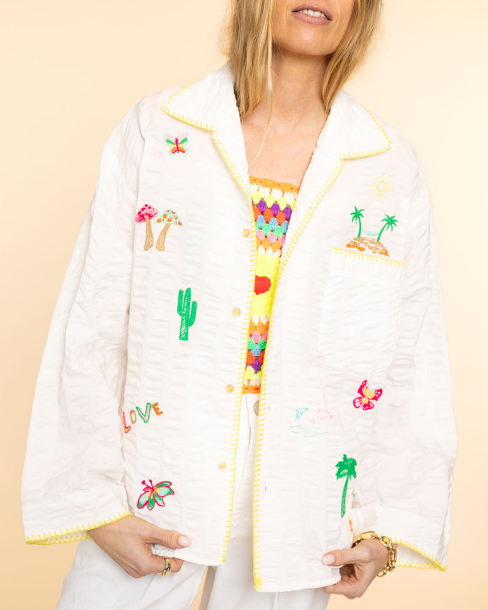 Embroidered Cali PJ Style Shirt | White