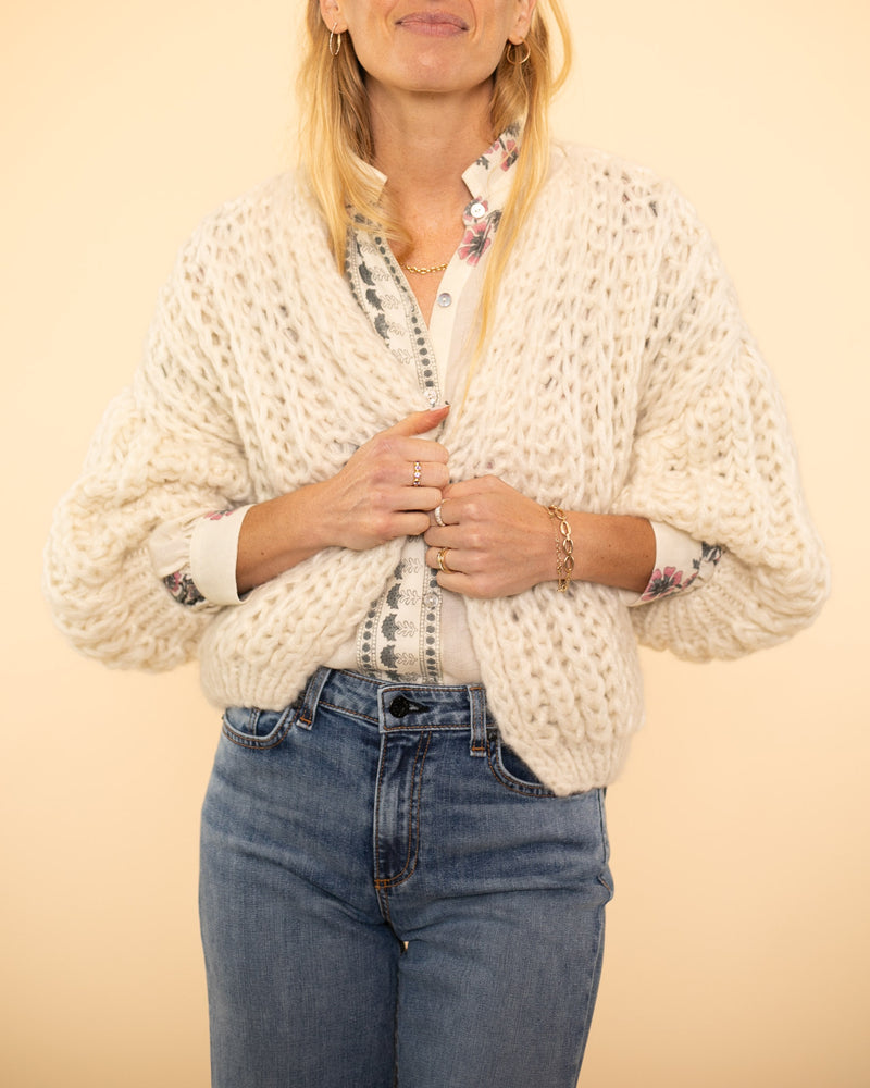 Cashmere Chunky Bomber Cardigan | Creme