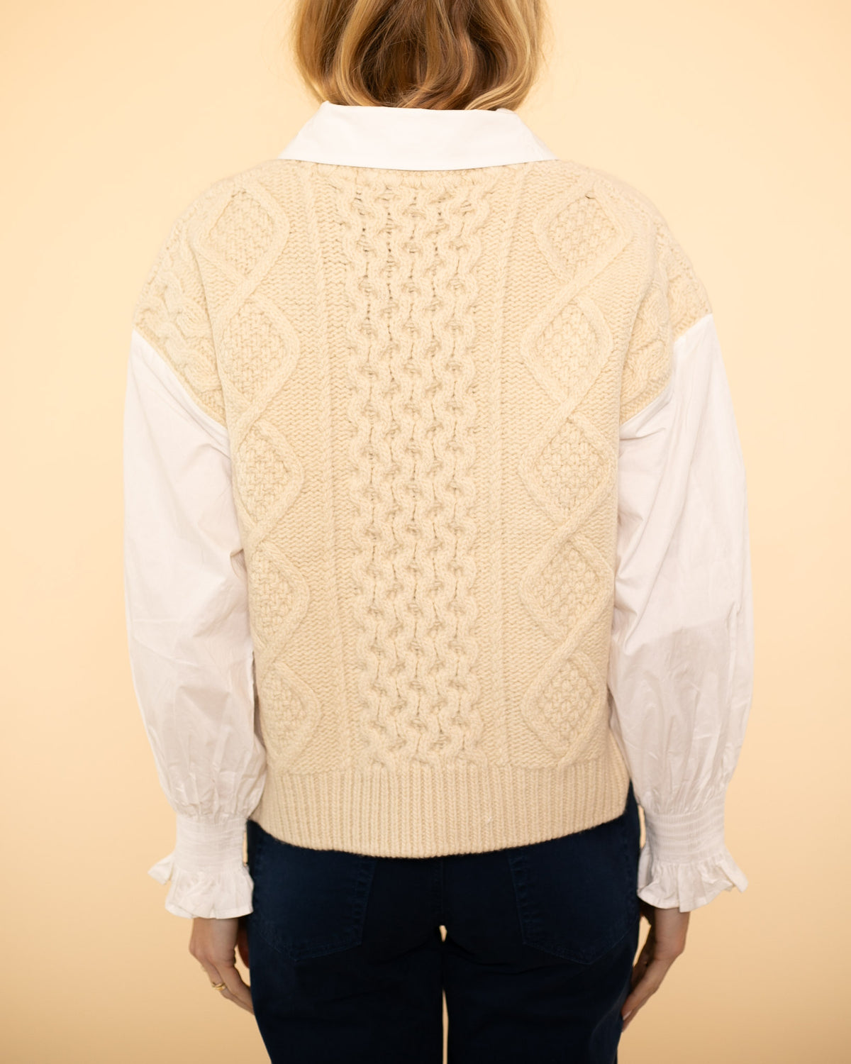 Devana Mixed Media Knit Sweater | Cream