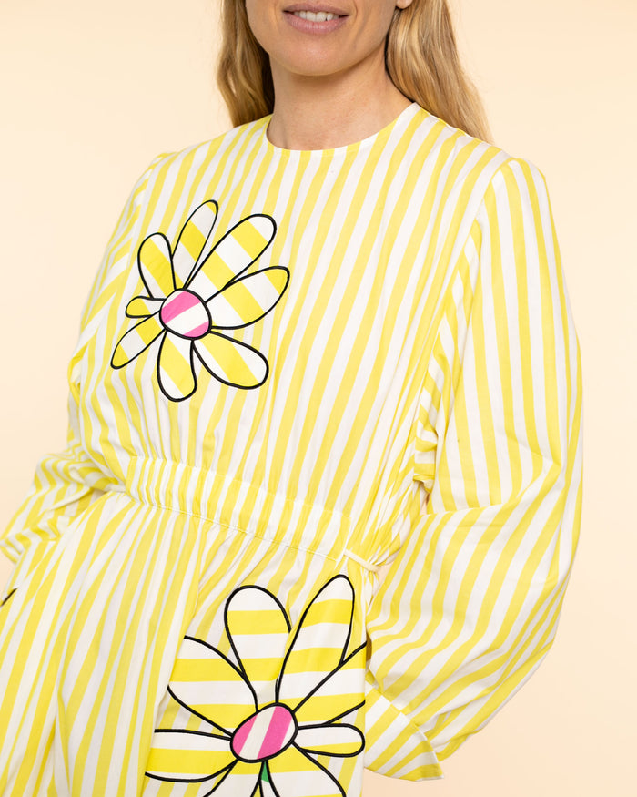 Dahlia Poplin Flower Dress | Yellow White
