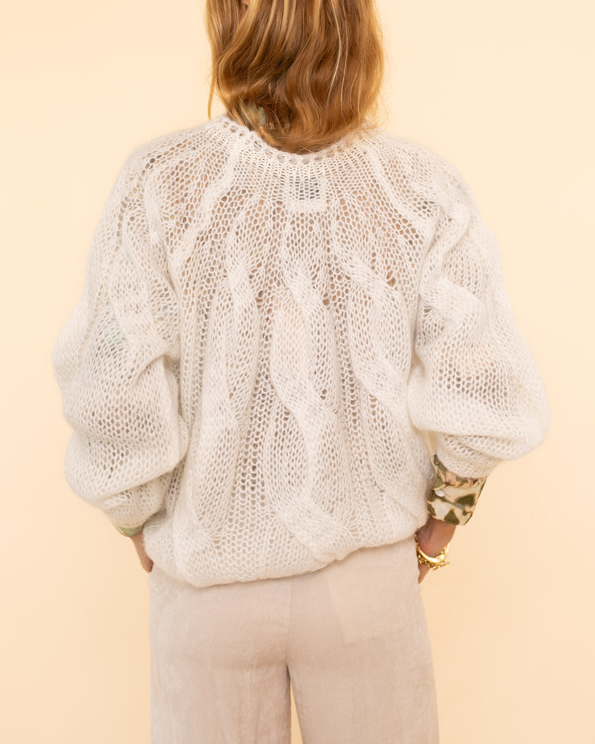 Mohair Cable Roundneck Sweater | Bianco