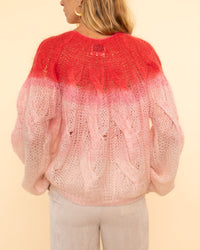 Dip Dyed Mohair Cable Knit Roundneck Sweater | Cerise