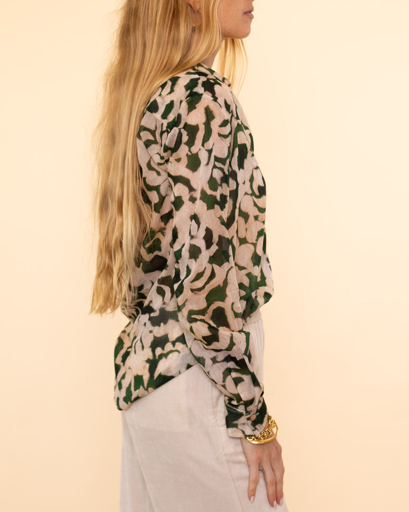 "Rose Alchemy" Print Voile Shirt | Malachite