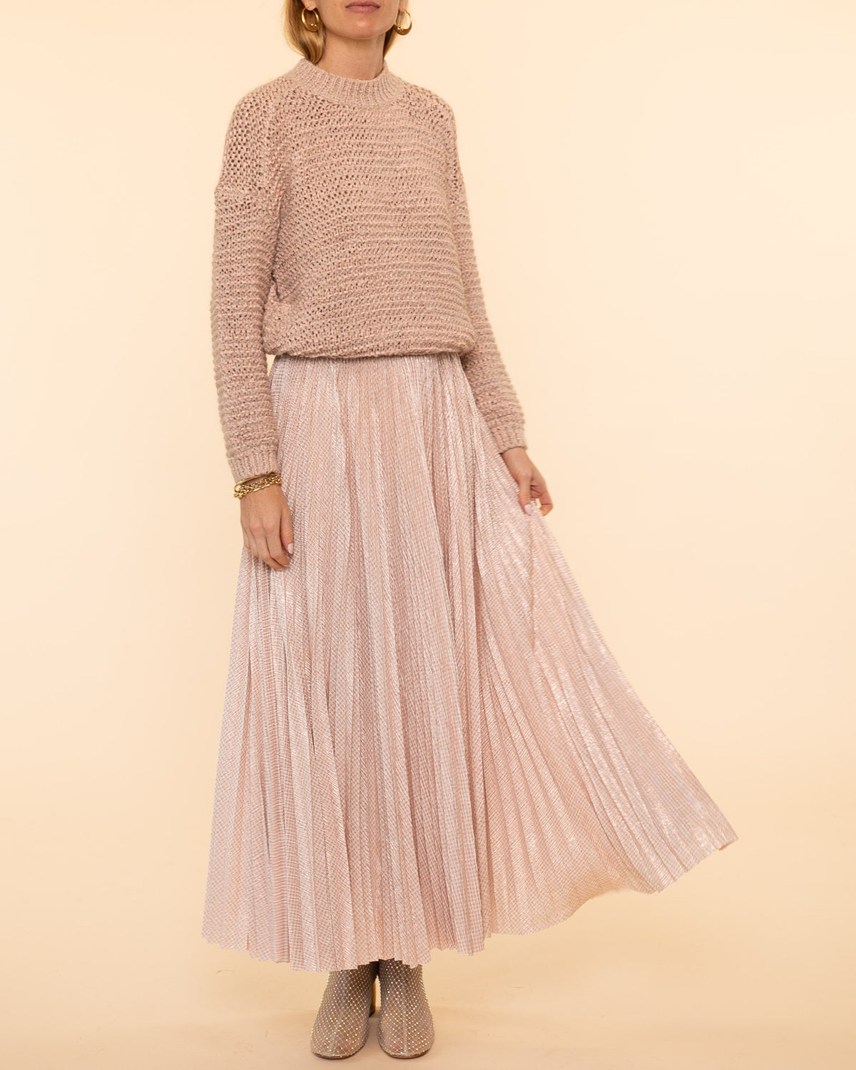 Lam' Pied de Poule Soleil Skirt | Rose