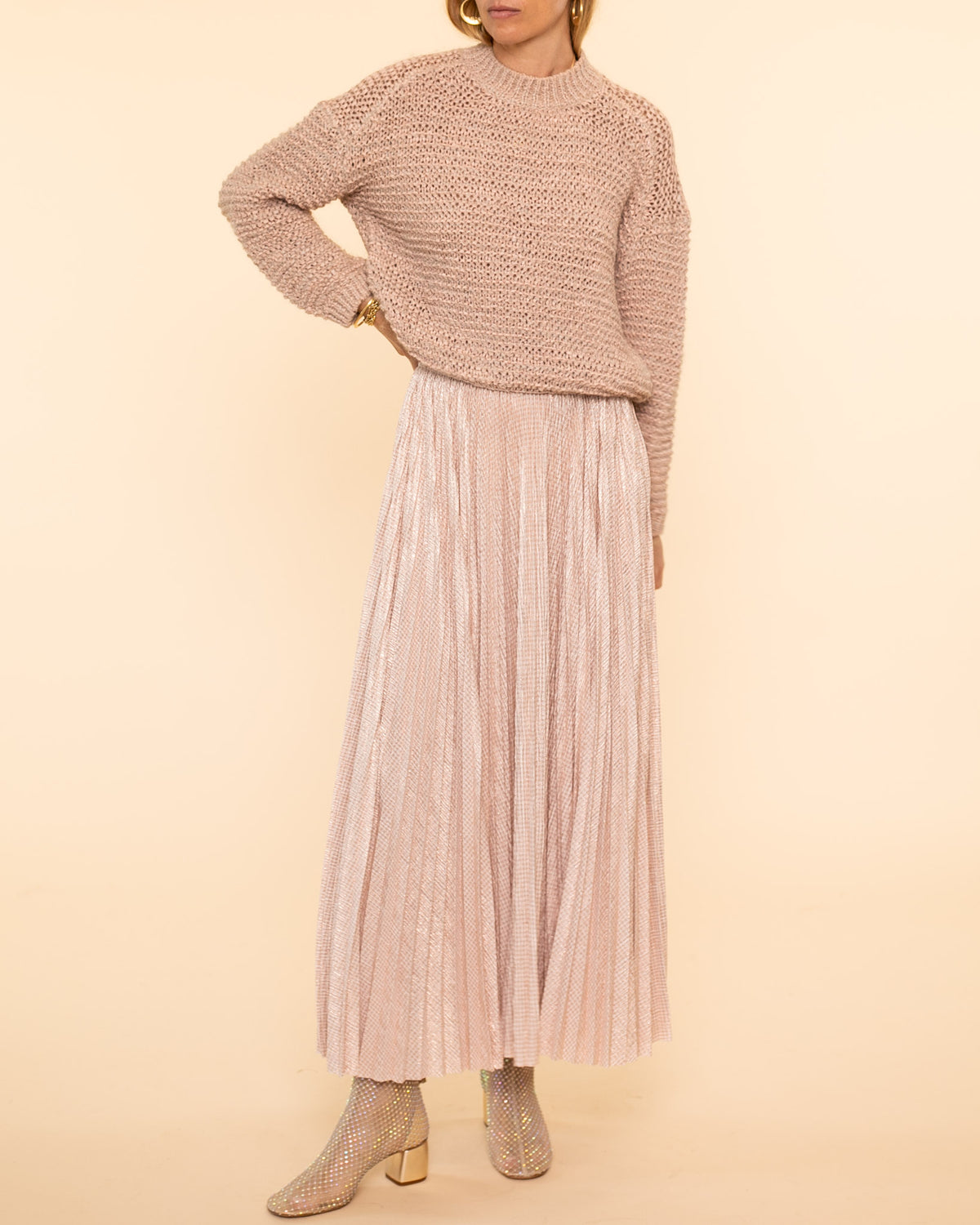 Lam' Pied de Poule Soleil Skirt | Rose