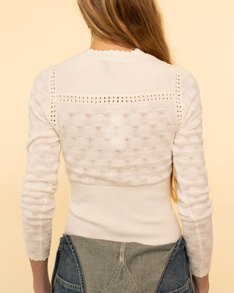 Mila Pointelle L/SLV Sweater | White