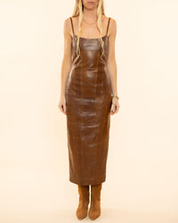 Corset Leather Midi Dress | Rust