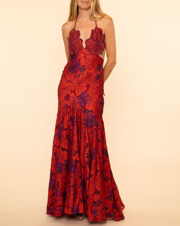 Cara Dress | Red Magenta Embroidery