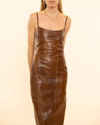 Corset Leather Midi Dress | Rust