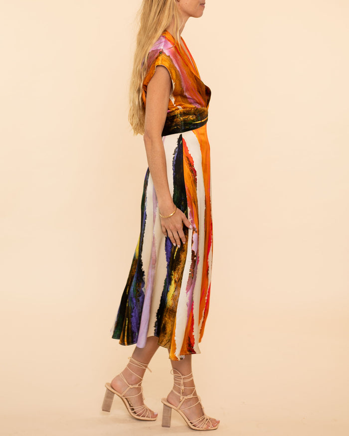 Ivanova Dress | Orange Orchid Abstract