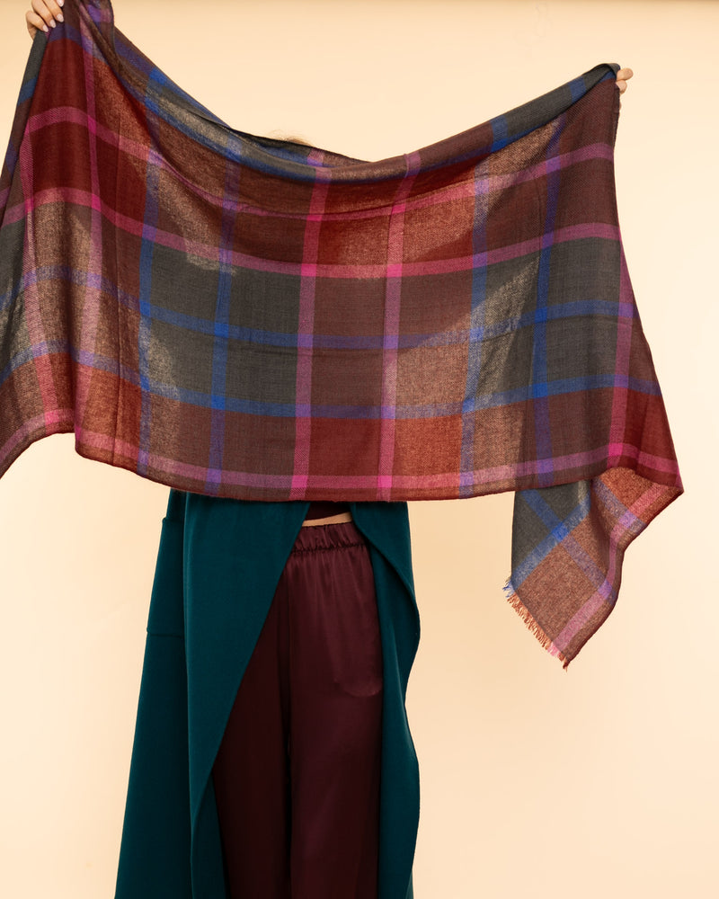 Mirror Cashmere Shawl Checks | Ultramarin+Magenta