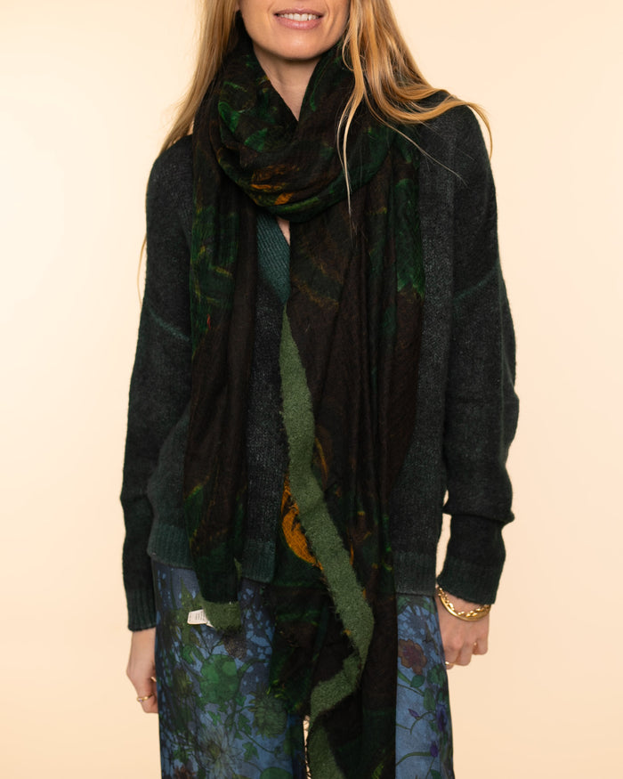 Souffle Print Semi Felted Shawl | Lotus Bloom Greens