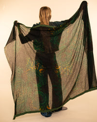 Souffle Print Semi Felted Shawl | Lotus Bloom Greens