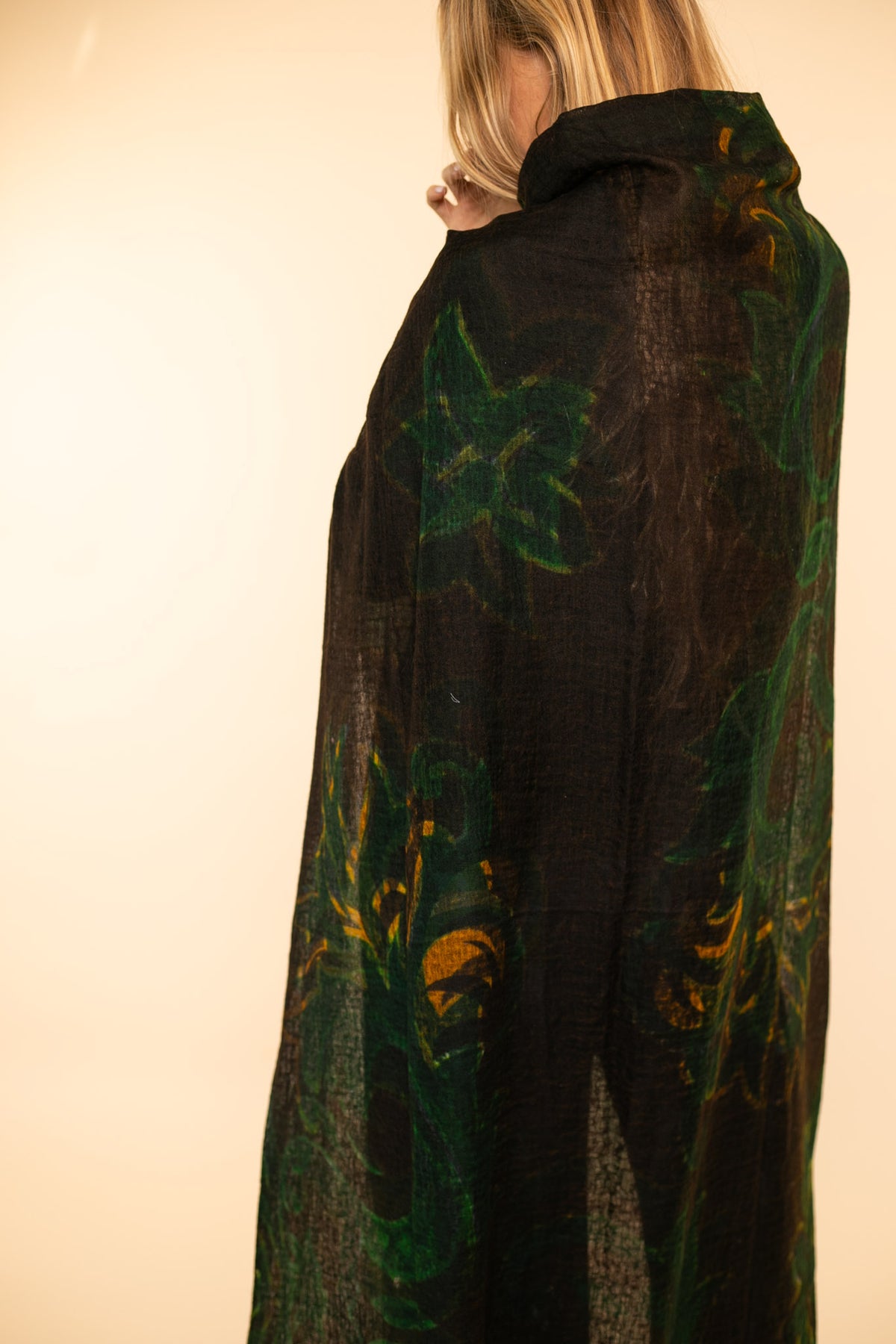 Souffle Print Semi Felted Shawl | Lotus Bloom Greens