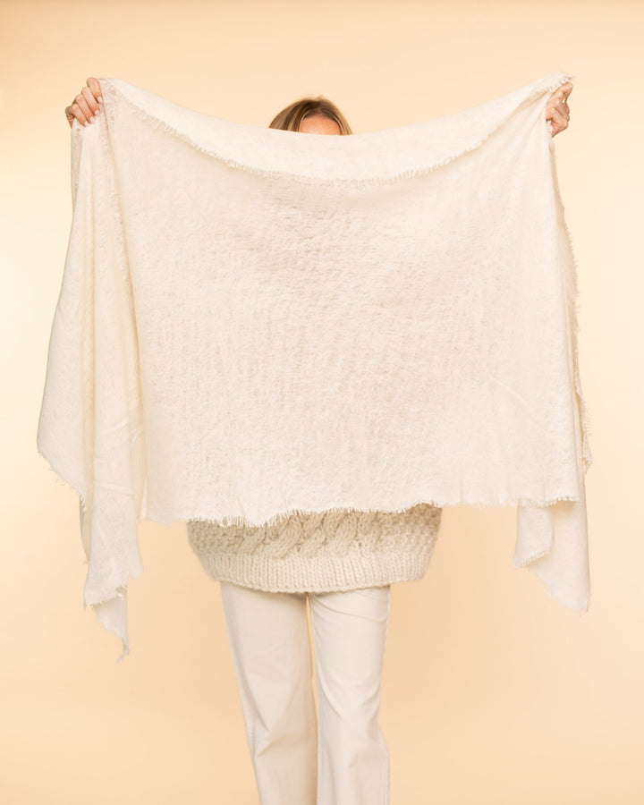 Open Knit Shawl Melange | Natural White