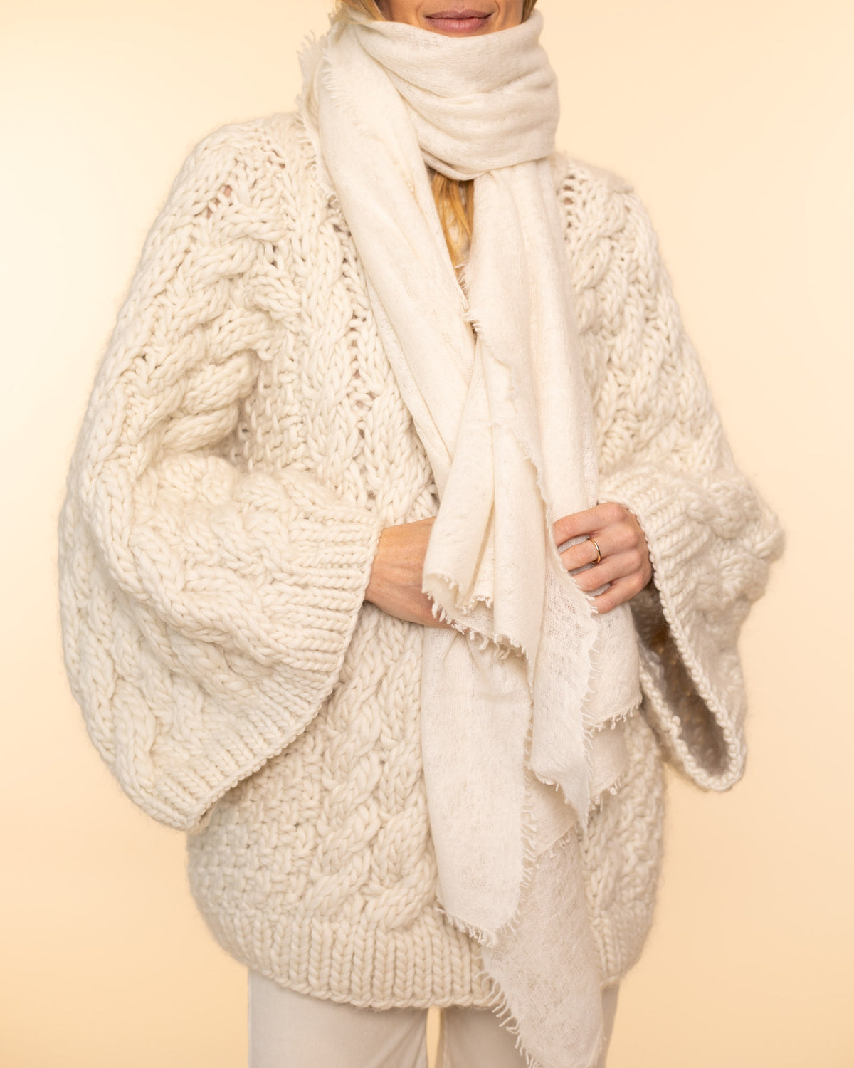 Open Knit Shawl Melange | Natural White