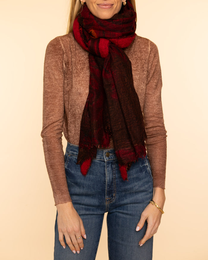 Souffle Print Semi Felted Shawl | Lotus Bloom Reds