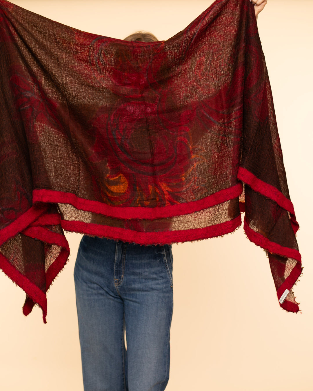 Souffle Print Semi Felted Shawl | Lotus Bloom Reds