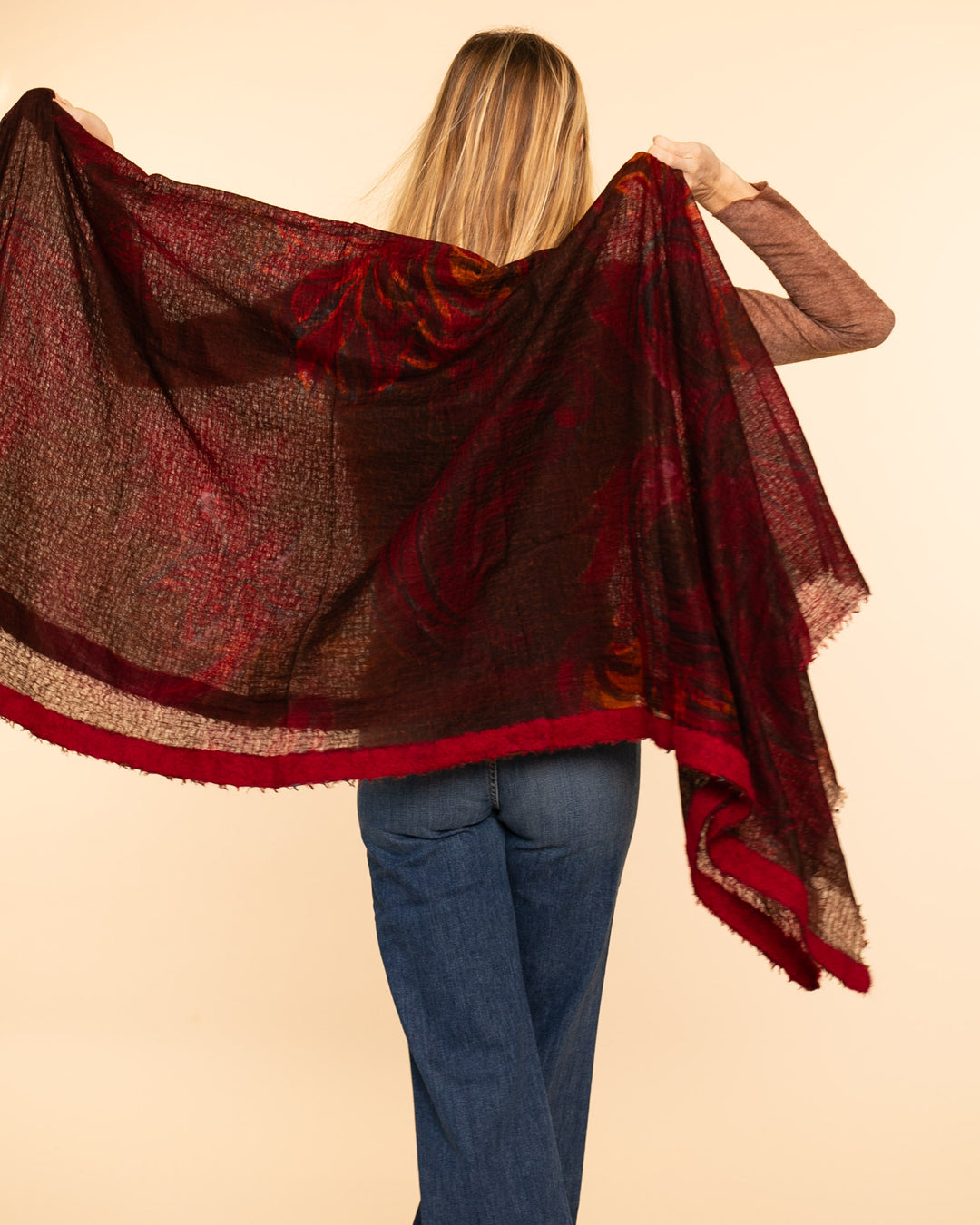 Souffle Print Semi Felted Shawl | Lotus Bloom Reds