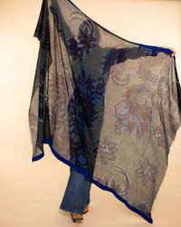 Souffle Print Semi Felted Shawl | Lotus Bloom Blues