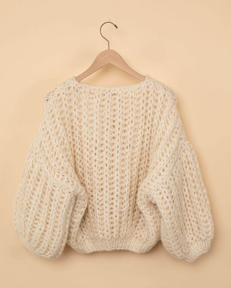 Cashmere Chunky Bomber Cardigan | Creme