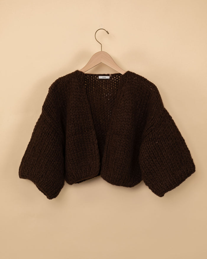 Alpaca Short Sleeve Cardigan | Dark Chocolate