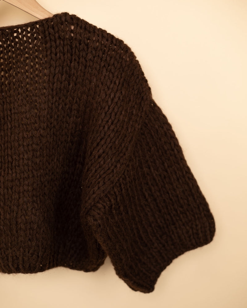 Alpaca Short Sleeve Cardigan | Dark Chocolate