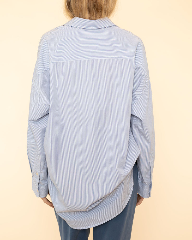 Drop Neck Oxford Shirt | Blue white pinstripe