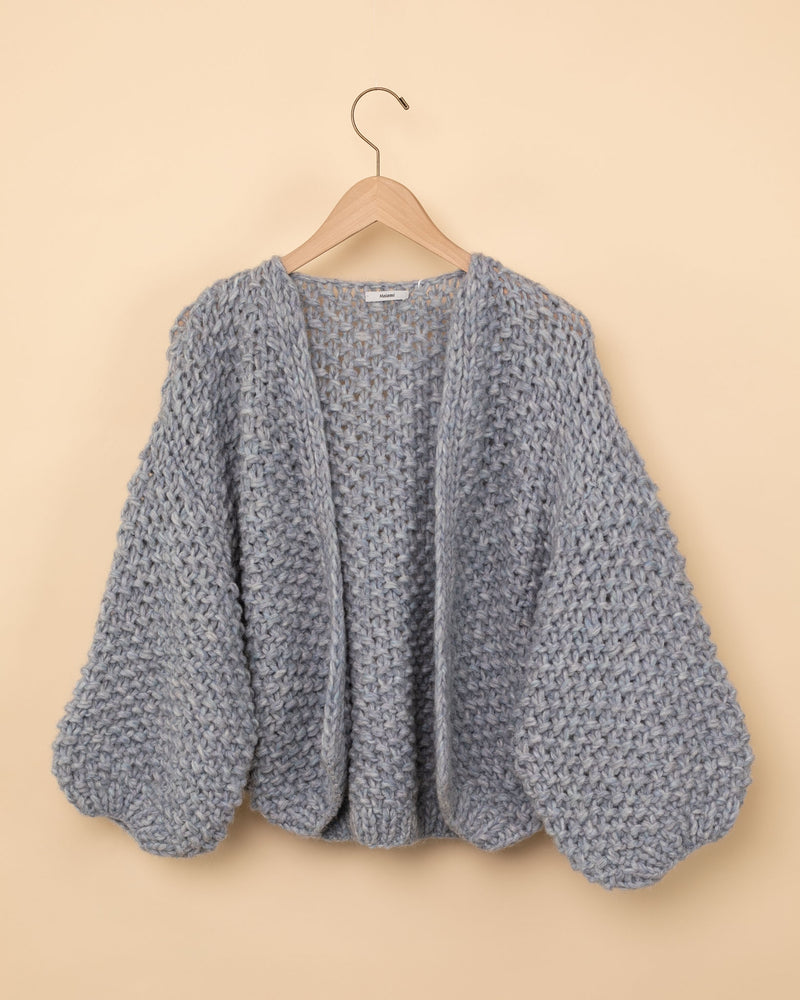 Alpaca Pearl Bomber Cardigan | Light Blue Melange