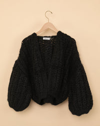 Cashmere Chunky Brioche Bomber Cardigan | Black