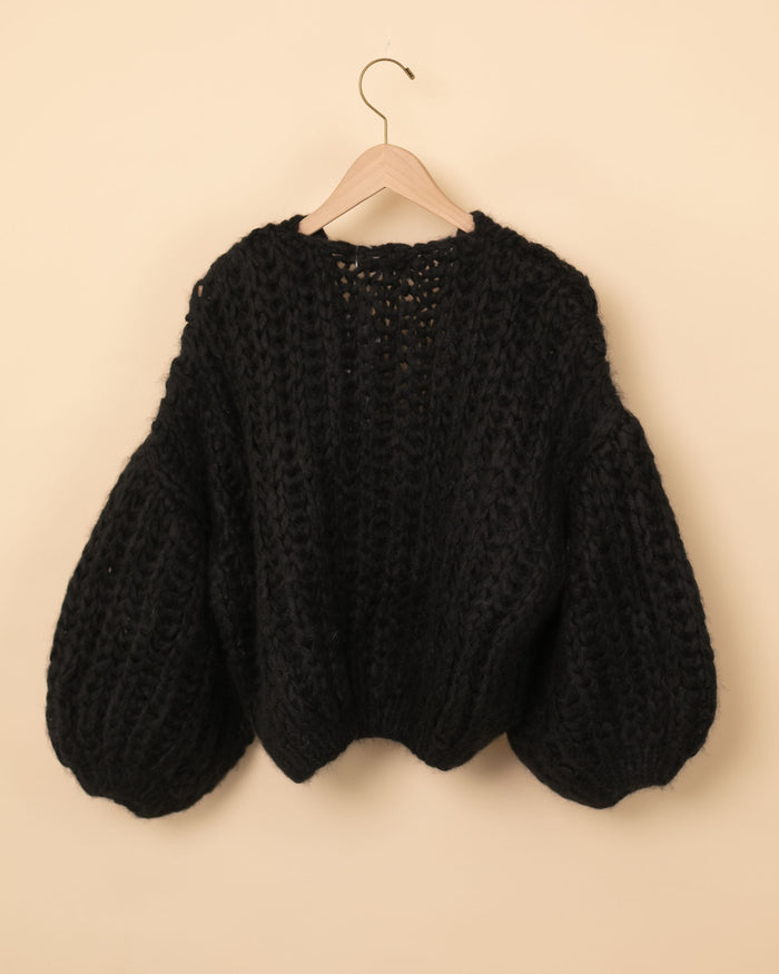 Cashmere Chunky Brioche Bomber Cardigan | Black