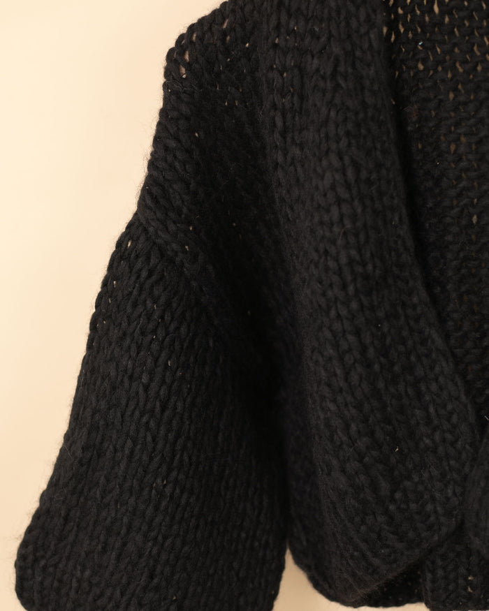 Alpaca Short Sleeve Cardigan | Black