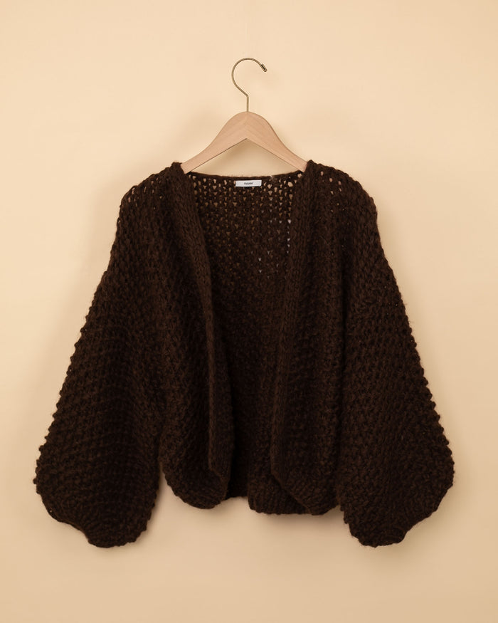 Alpaca Pearl Bomber Cardigan | Dark Chocolate